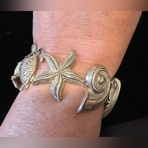 Premex Sterling Silver 925 Sealife Bracelet Turtle Shell Starfish Manatee Fish
